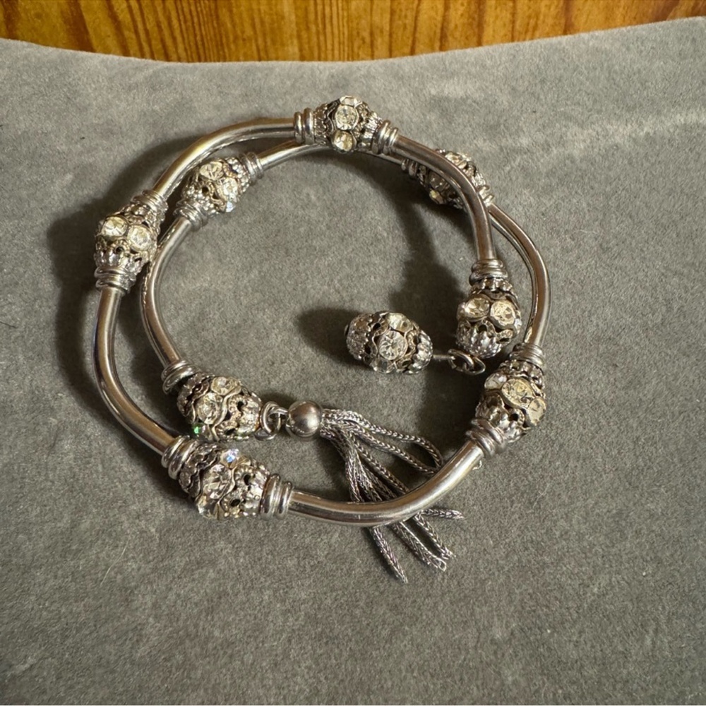 Silver Tone Rhinestone Wrap Tassel Bracelet